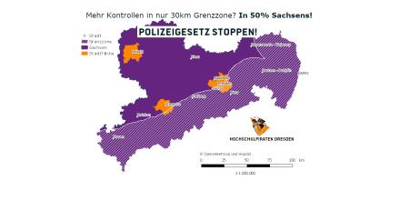 Geplantes Gebiet für präemptive automatische Gesichtsanalyse mit Datenabgleich – Karte: Hochschulpiraten Dresden  © Openstreetmap und Hopidd