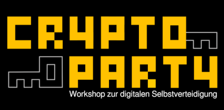 Angepasstes CryptoParty-Logo in den Farben schwarz und gelb.