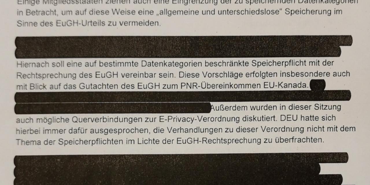 Dokument, welches größtenteils geschwärzt ist